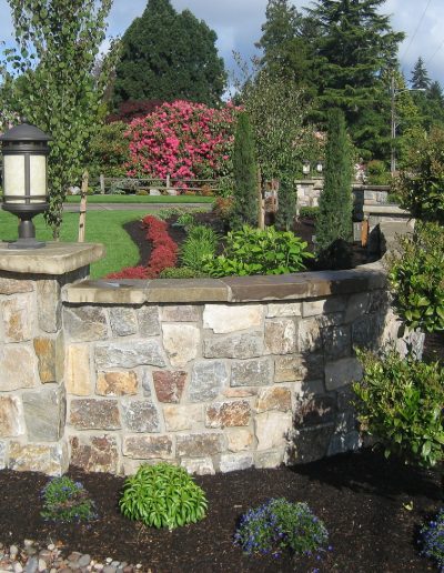 A Greenhaven Landscapes design customer's Vancouver WA masonry wall in front yard and landscape design