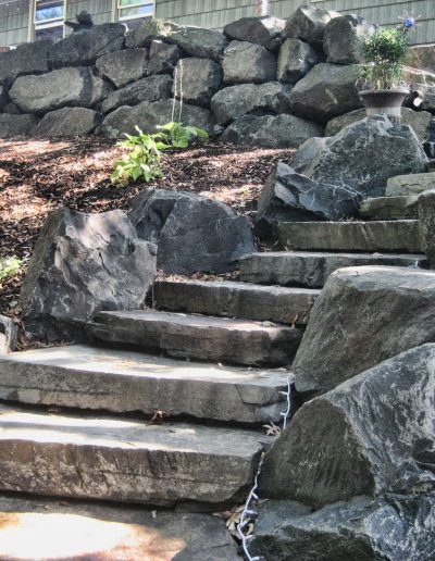 A Greenhaven Landscapes customer's Vancouver WA backyard stone stairs and walls