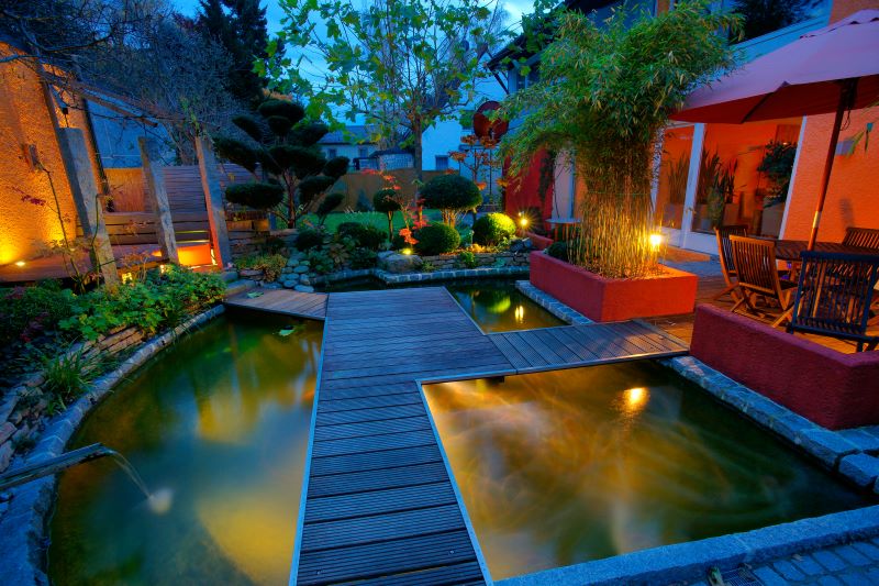 private garden with outdoor lighting