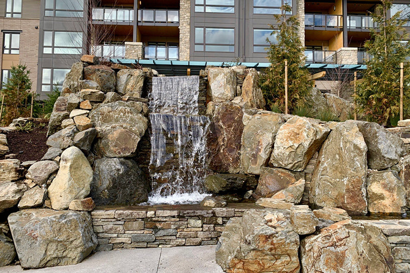 Greenhaven commercial landscape water feature at The Springs at Lake Oswego