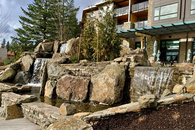 Greenhaven commercial landscape water feature at The Springs at Lake Oswego
