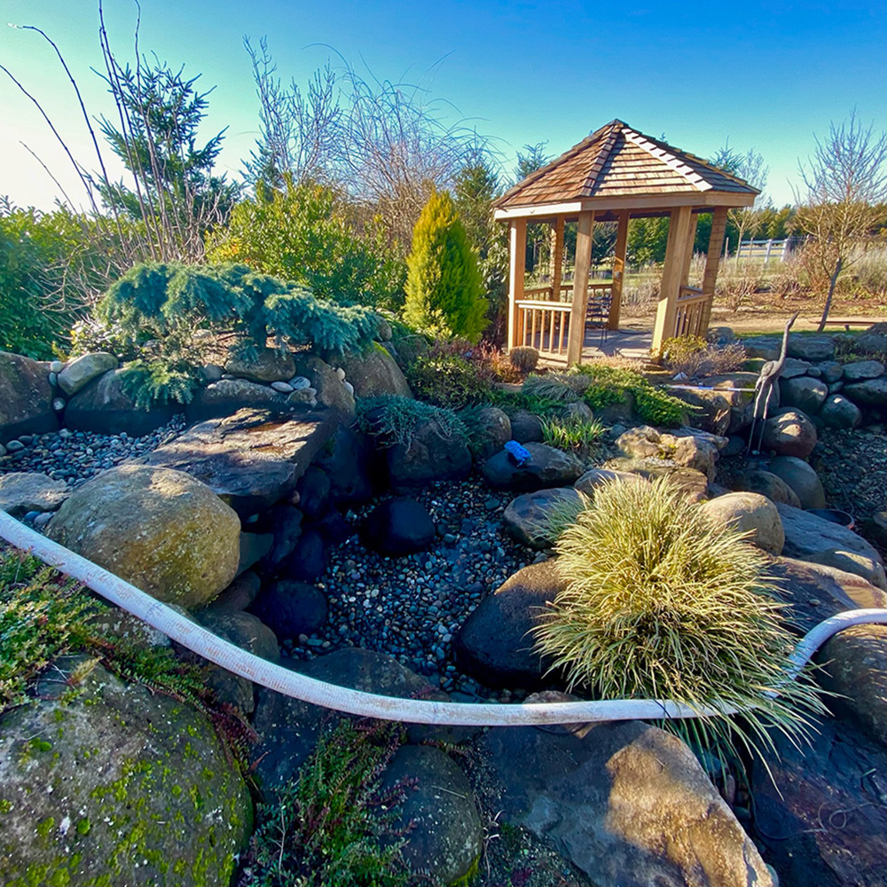 Greenhaven Landscapes performing cleaning and maintenance on a water feature