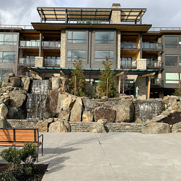 Greenhaven commercial landscape water feature at The Springs at Lake Oswego