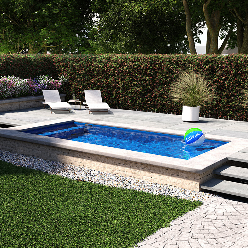 Latham Calypso vinyl liner plunge pool in a backyard patio